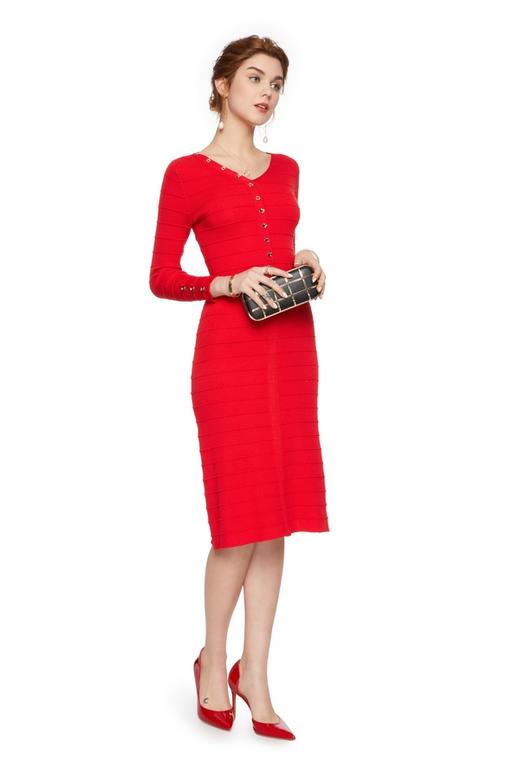 SUMMER & SAGE 红色扣饰针织修身连衣裙 4912 商品图4