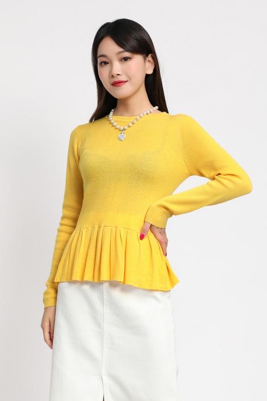 BONNIE ALEX 亮黄色荷叶摆针织衫 1360 商品图0