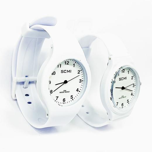 时刻迷公务员考试专用手表男款青少年中学生高考女静音机械指针电子石英白色胶带手表1个 商品图1