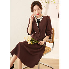 HR WM89039假两件设计感长袖圆领连衣裙