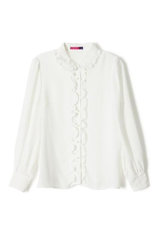 AVA 木耳边饰半透明白色上衣 6047 商品图4