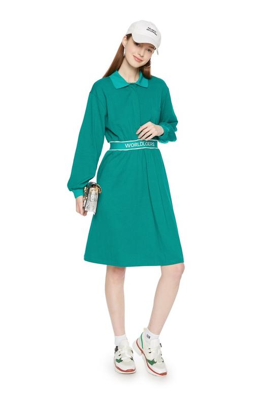 SUMMER & SAGE 字母翻领绿色连衣裙 6039 商品图0