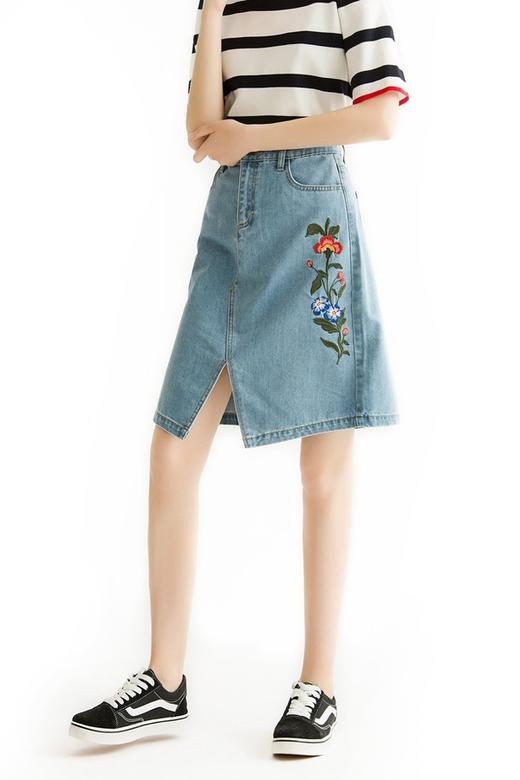 OCHIRLY欧时力 刺绣花卉开衩牛仔半裙 1441 商品图2