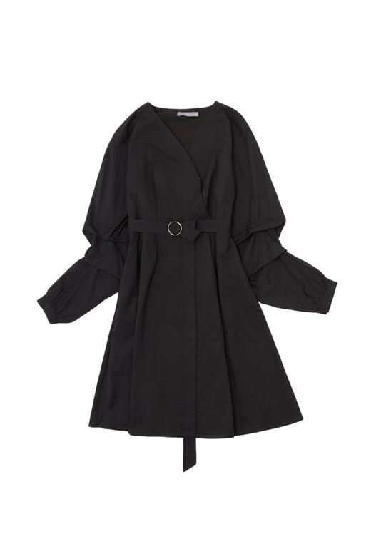 OCTAVIA 黑色围裹束腰连衣裙 4119 商品图4