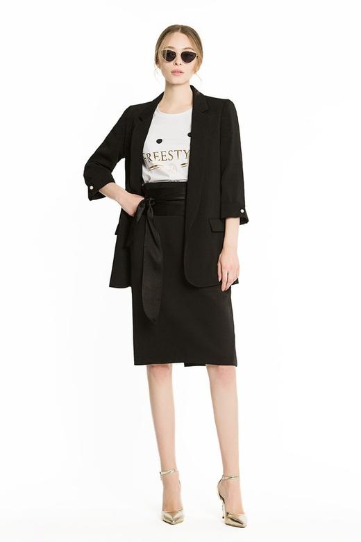 ZARA 黑色系带高腰直筒裙 1366 商品图1