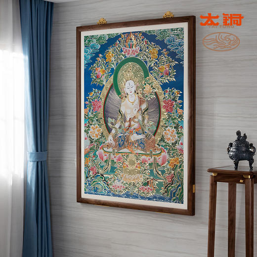 太铜 手工錾刻 铜雕画《唐卡七彩款白度母》限量33幅 商品图1