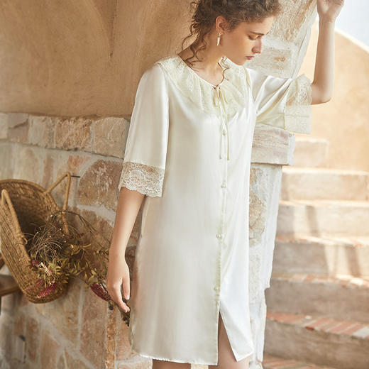 【裙/袍两穿】100%桑蚕丝法式睡裙/袍舒适时尚家居服   YSFBC199 商品图2