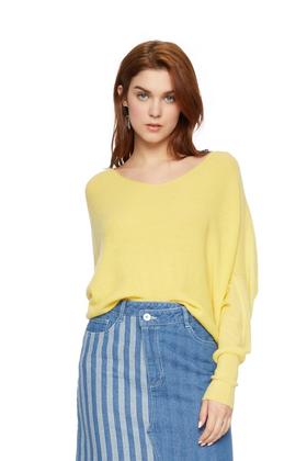 AVA 羊腿袖V领黄色毛衫 6123