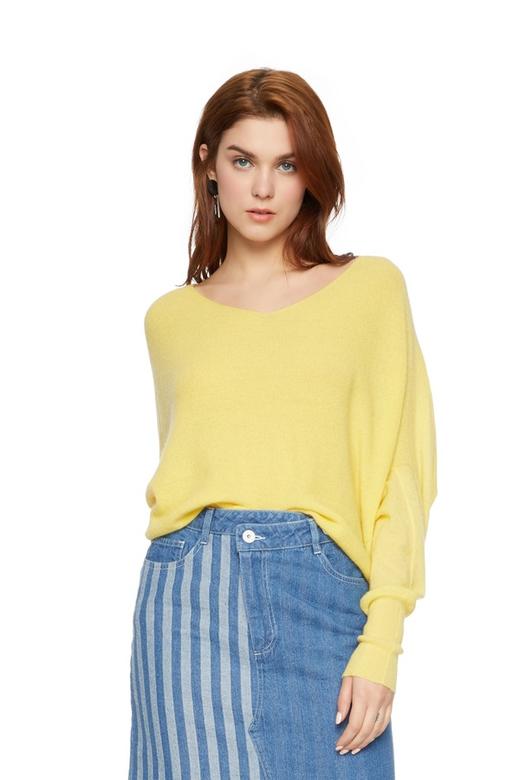 AVA 羊腿袖V领黄色毛衫 6123 商品图0