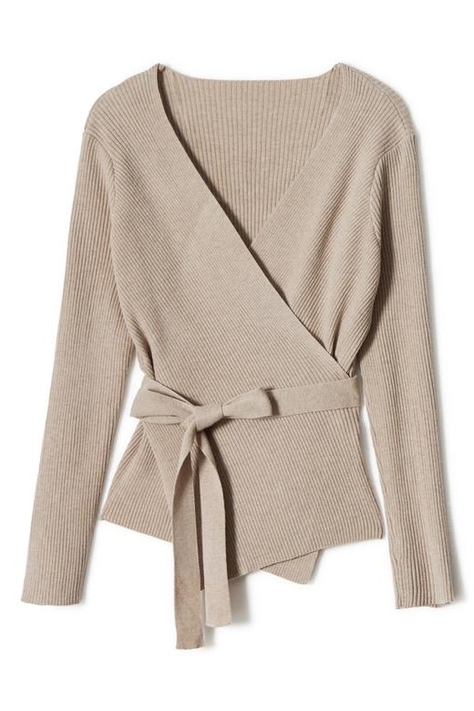 LNNNS 杏色围裹系带针织上衣 8436 商品图4