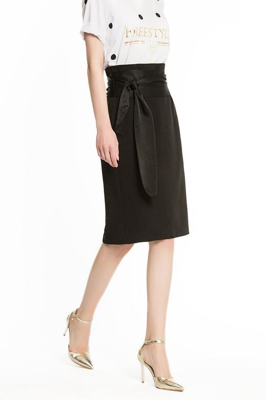 ZARA 黑色系带高腰直筒裙 1366 商品图3