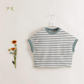 【马克珍妮 芦芙】夏装新款 女童条纹蝙蝠袖纯棉T恤230532