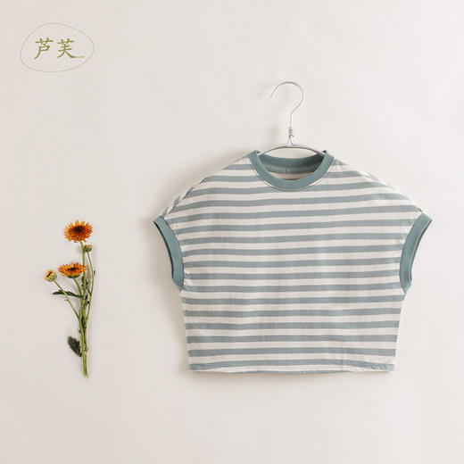 【马克珍妮 芦芙】夏装新款 女童条纹蝙蝠袖纯棉T恤230532 商品图0