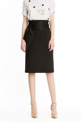 ZARA 黑色系带高腰直筒裙 1366