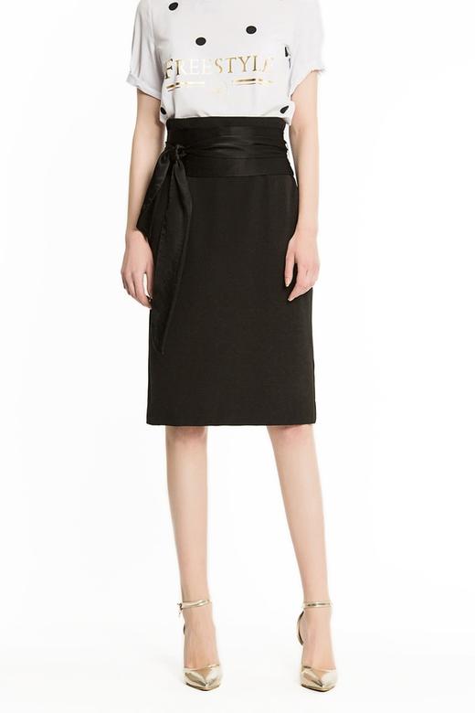 ZARA 黑色系带高腰直筒裙 1366 商品图0