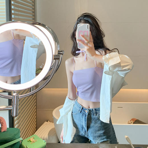 <曾小咸推荐> 夏季白色吊带背心女内搭甜辣一体式带胸垫外穿修身美背上衣 商品图1