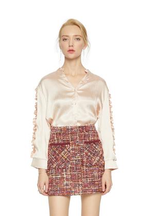 AVA 木耳边饰缎面衬衣 6206