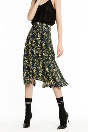 Tied  Hands 印花荷叶摆A字裙 1066