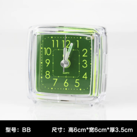 PEARL明珠星绿面石英钟钟表创意静音小闹钟便携小巧迷你mini夜光灯闹表方形1个