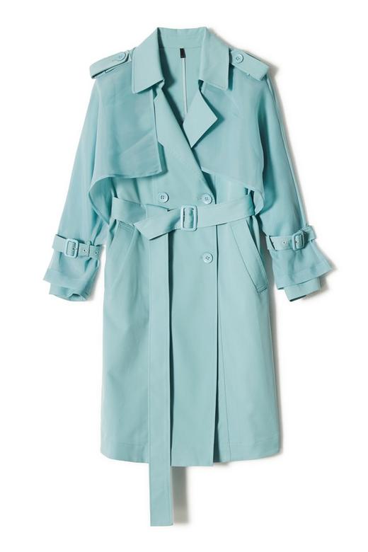 J.A 网纱披肩浅蓝色束腰风衣 7622 商品图4