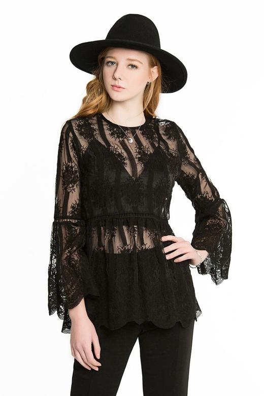 SUMMER & SAGE 黑色绣花透视罩衫 1408 商品图0