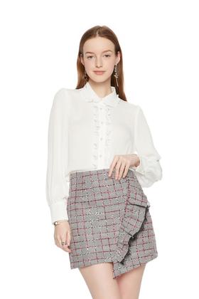 AVA 木耳边饰半透明白色上衣 6047