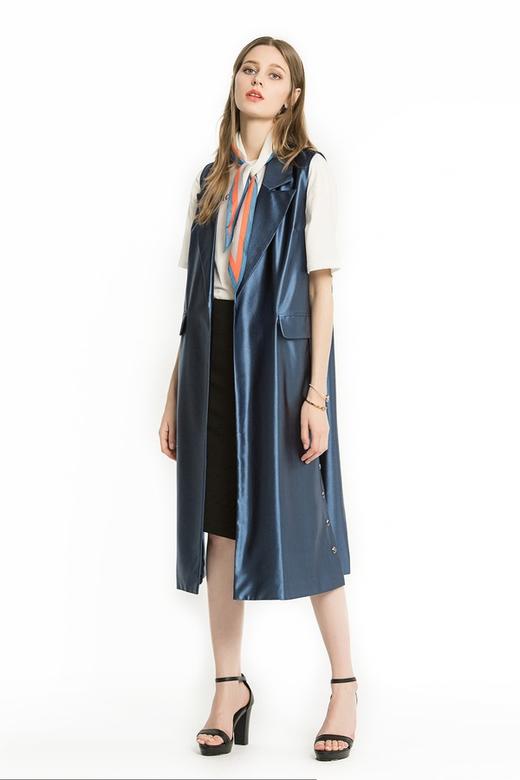 NOIR 金属感电光蓝开衩长马甲 1761 商品图1