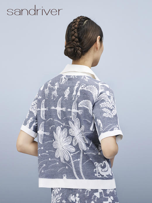 芝麻点提花POLO领提花短袖女上衣 SJS95W050K 商品图5