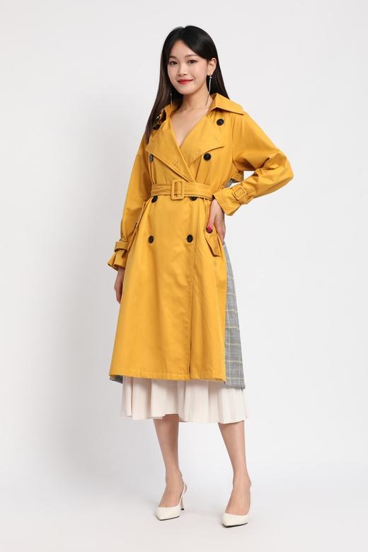 OCTAVIA 格纹拼接黄色束腰风衣 6291 商品图1