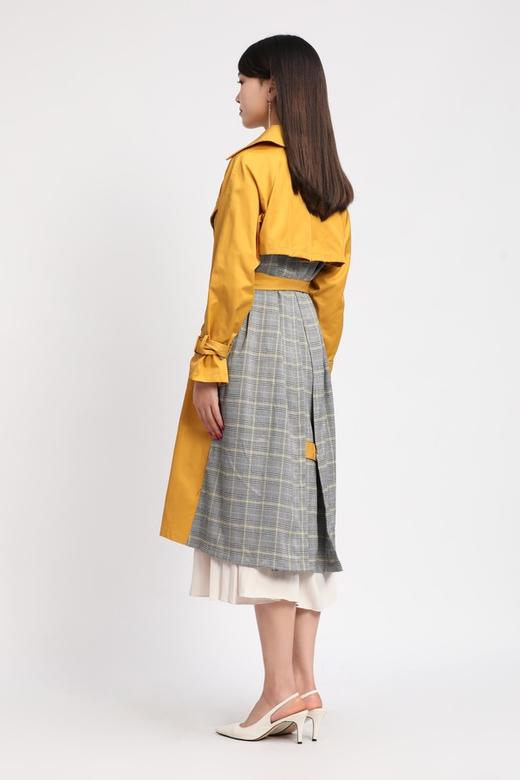 OCTAVIA 格纹拼接黄色束腰风衣 6291 商品图3