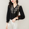 甜美女人味，木耳花边v领仿真丝刺绣小衫KQL-3068 商品缩略图0
