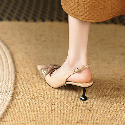 夏季新款，流行钻复古里外全皮尖头后空高跟凉鞋YD-F351 商品图5