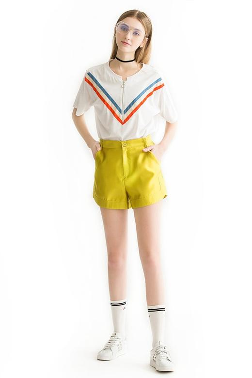 SUMMER & SAGE 黄色光泽感高腰短裤 1755 商品图0