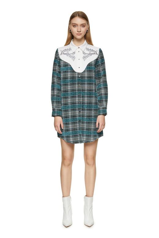 SUMMER & SAGE 格纹拼接刺绣衬衫裙 8597 商品图0