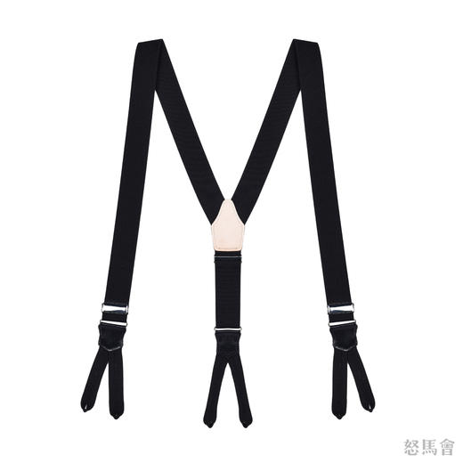 意大利牛皮尼龙橡丝Y型黑色手工礼服背带 商品图0