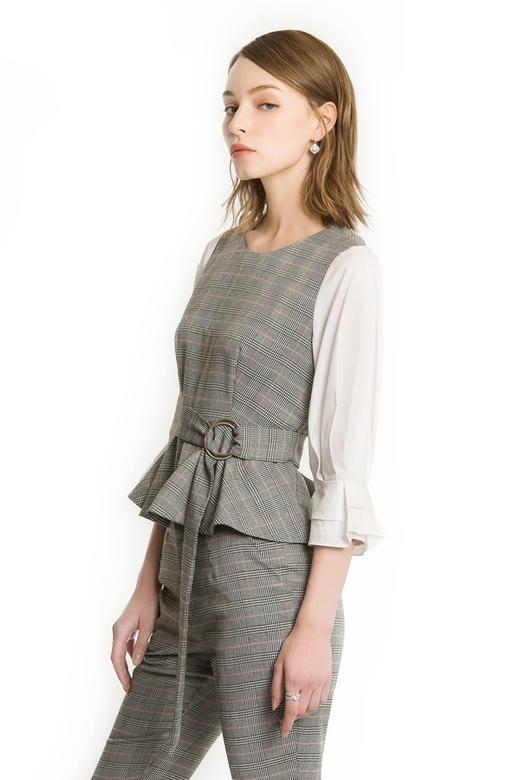 CENCH EDITION 灰色假两件格纹上衣 1079 商品图1