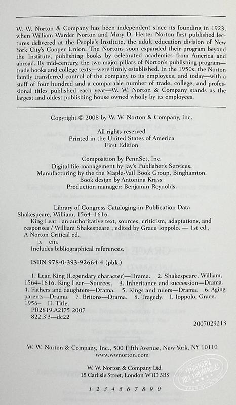 【中商原版】李尔王 诺顿文学解读系列 英文原版 Norton Critical Editions King Lear William Shakespeare 商品图4
