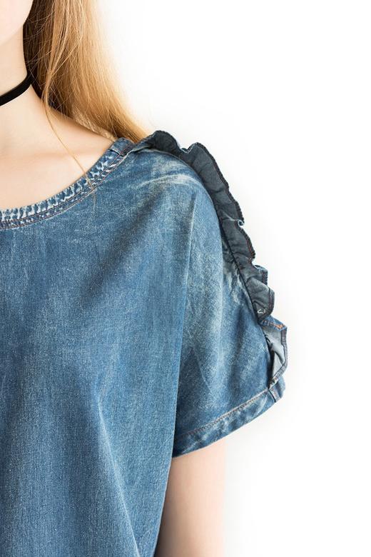 AVA 复古拼布木耳边饰牛仔连衣裙 1814 商品图3