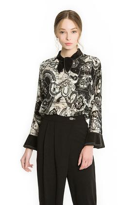 CENCH EDITION 抽象印花半透视雪纺衫 1076