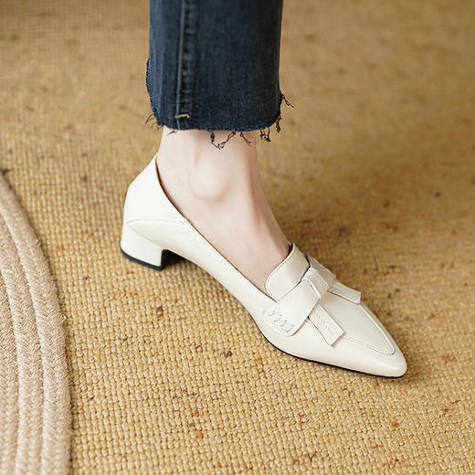 春季新款，尖头真皮纯色中跟皮鞋YD-E252 商品图9