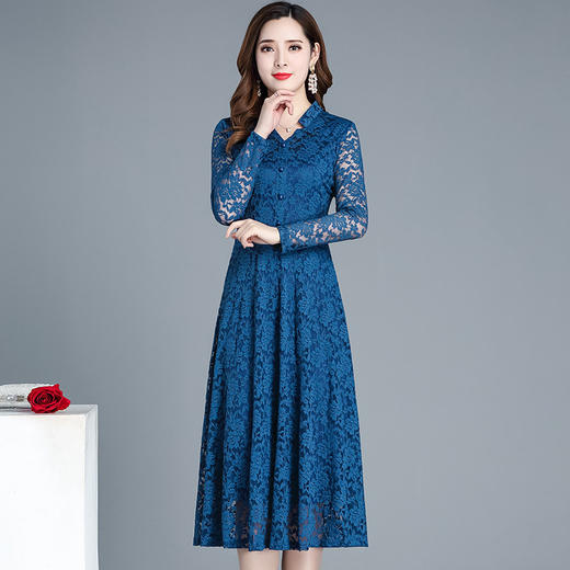 通勤优雅勾花蕾丝拼接时尚领气质打底裙连衣裙QYM-CB9238-L 商品图1