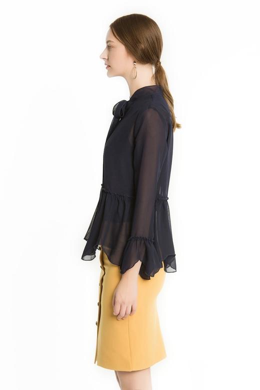 OSA欧莎 藏青色波浪边透视雪纺衫 1453 商品图3