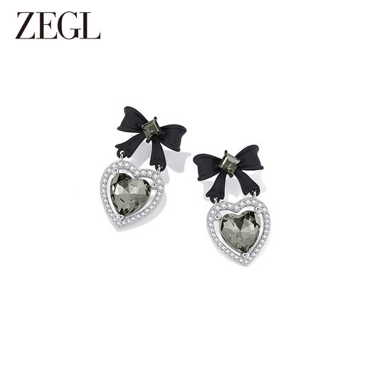 ZEGL设计师黑公主系列黑色蝴蝶结耳环女复古赫本风耳钉银针耳饰品 商品图1