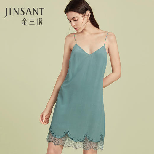 金三塔真丝V领性感美背睡衣100%桑蚕丝吊带睡裙不易皱的真丝双绉  YSFAA329 商品图1