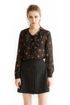 OSA欧莎 碎花荷叶边饰雪纺衫 1452