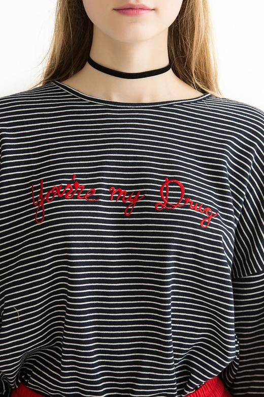 SUMMER & SAGE 黑白条纹字母T恤 1416 商品图4