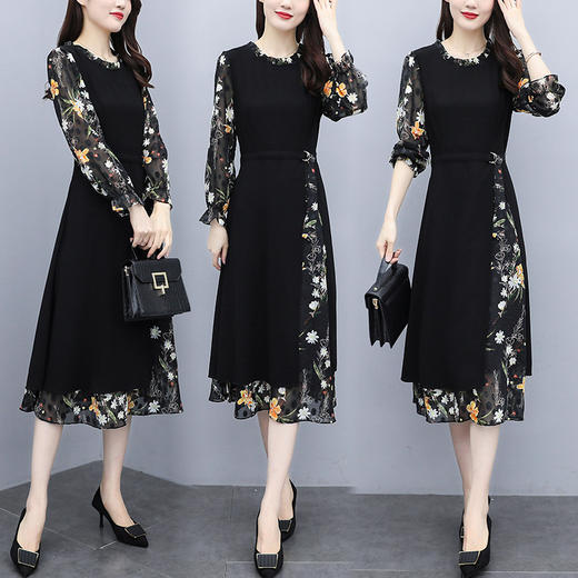 收腰显瘦气质印花中长款A字裙子雪纺连衣裙AHM-mfdm2716 商品图3