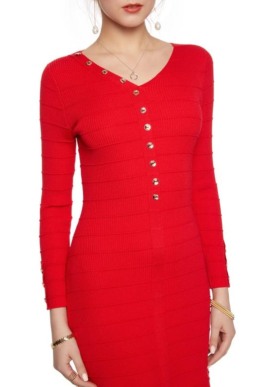 SUMMER & SAGE 红色扣饰针织修身连衣裙 4912 商品图2