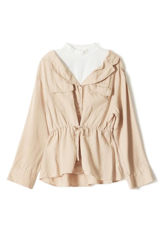 SUMMER & SAGE 米色拼接抽绳上衣 6205 商品图4