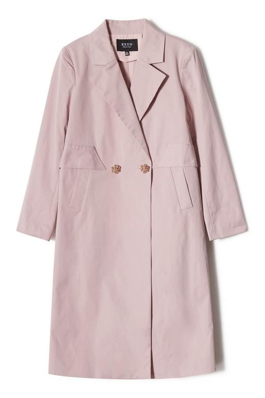 EXUN 拼色扣饰粉色风衣 7603 商品图4